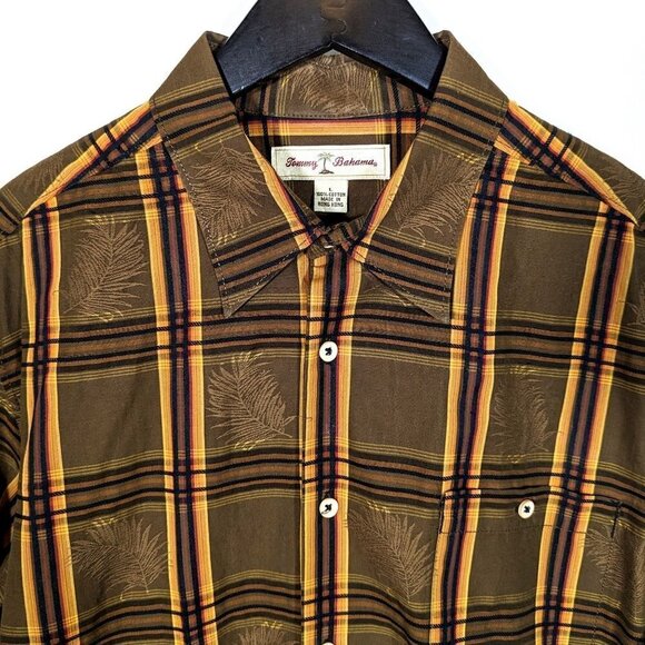 Tommy Bahama Loose Fit Plaid Button Down Shirt Mens Large Fall Browns Gold - Picture 2 of 6
